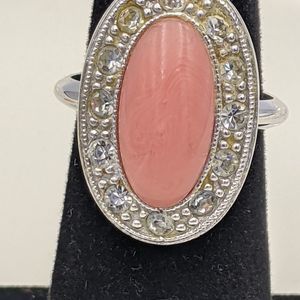 Avon Pink Oval Silver Tone Stamped Ring Sz 5